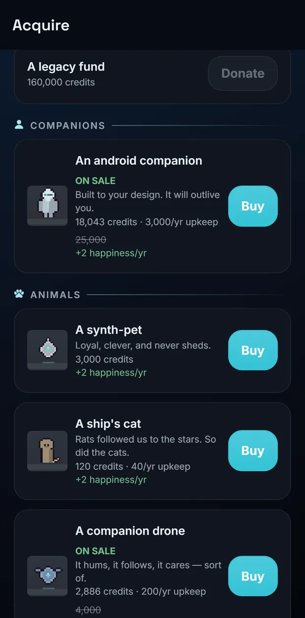 A marketplace screen set in the far future era